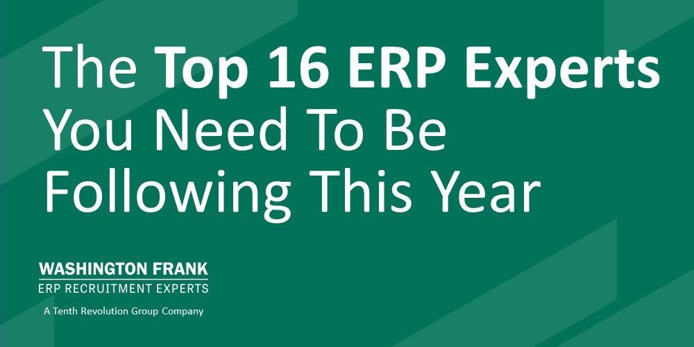 Green graphic that says "The Top 16 ERP Experts You Need To Be Following This Year"